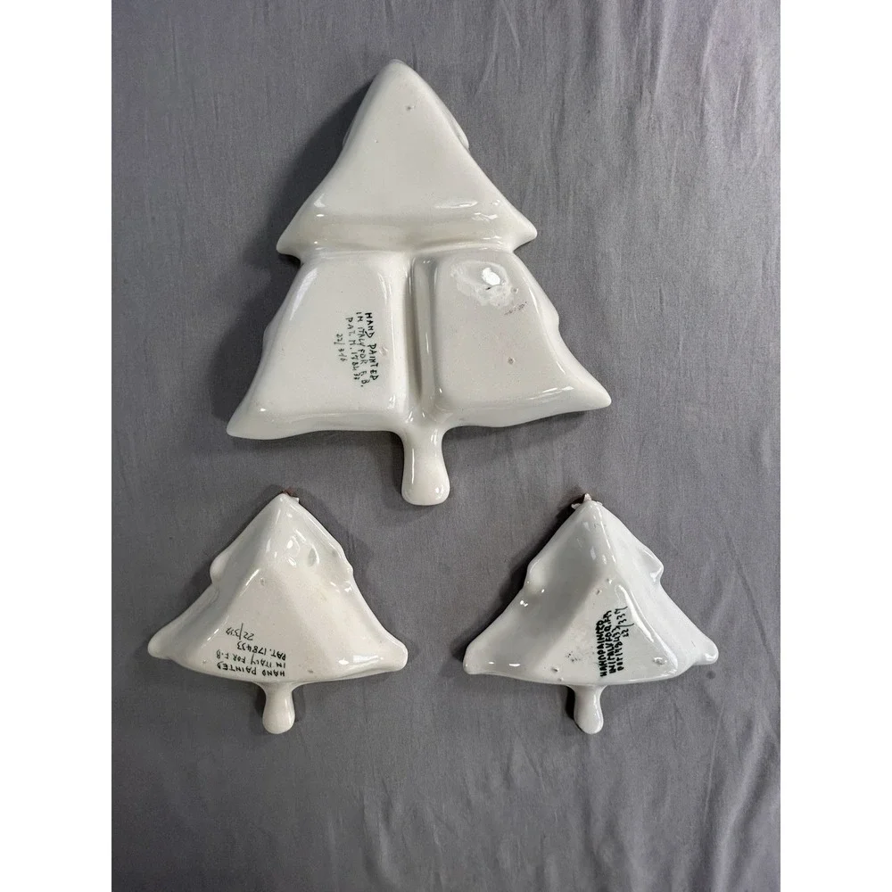 VTG Hand Painted Christmas Trees Italy Numbered each Have Wear Or Chip See Pics‎